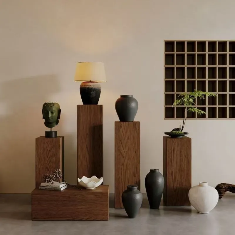 Home Decor Minimalist Style - 앤티크한 느낌의 나무 기둥형 화병, 사각형