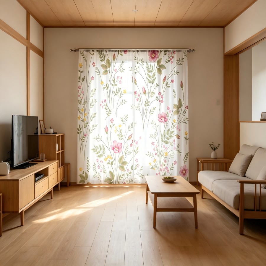 Home Decor Yellow - 2개 디지털 프린트 시스루 커튼, 핑크