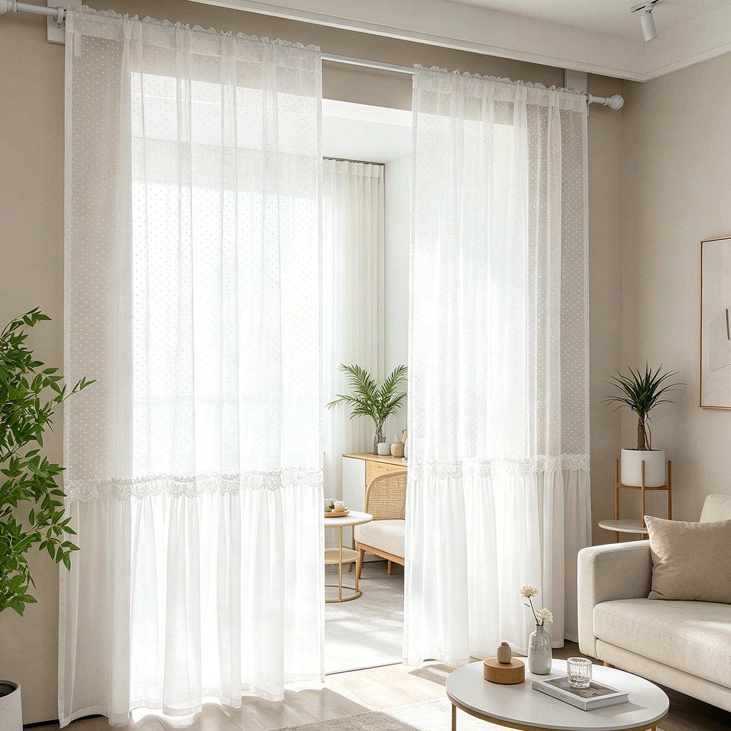Home Decor Wall Panels - 프랑스풍 로맨틱 시어 커튼, 물방울 무늬