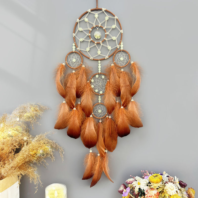 Boho Wind Chimes - Boho 드림 캐처 손으로 짠 깃털