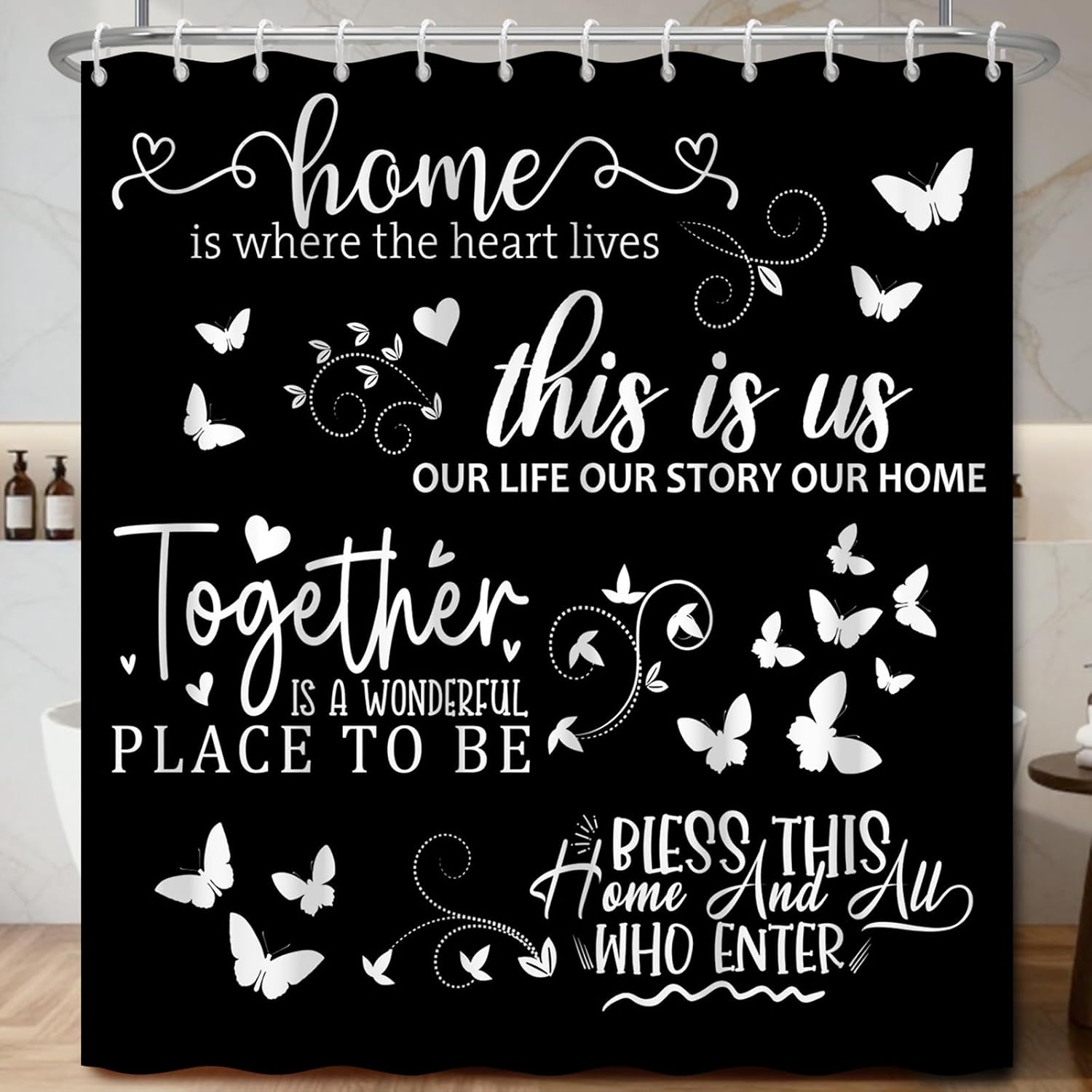 Home Decor Quotes Ideas - 보헤미안 팜하우스 스크립트 문구 블랙 샤워