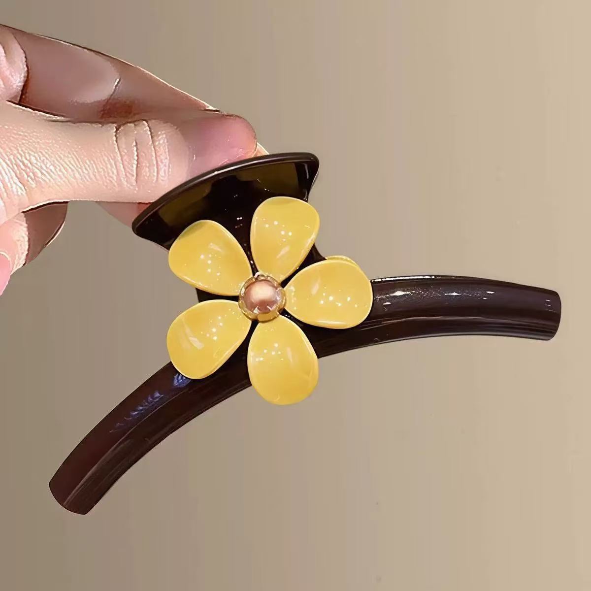 우아한 한국 패션 꽃 모양 헤어 클립, 빈티지 노란색  - Home Decor Yellow 리뷰 및 가격