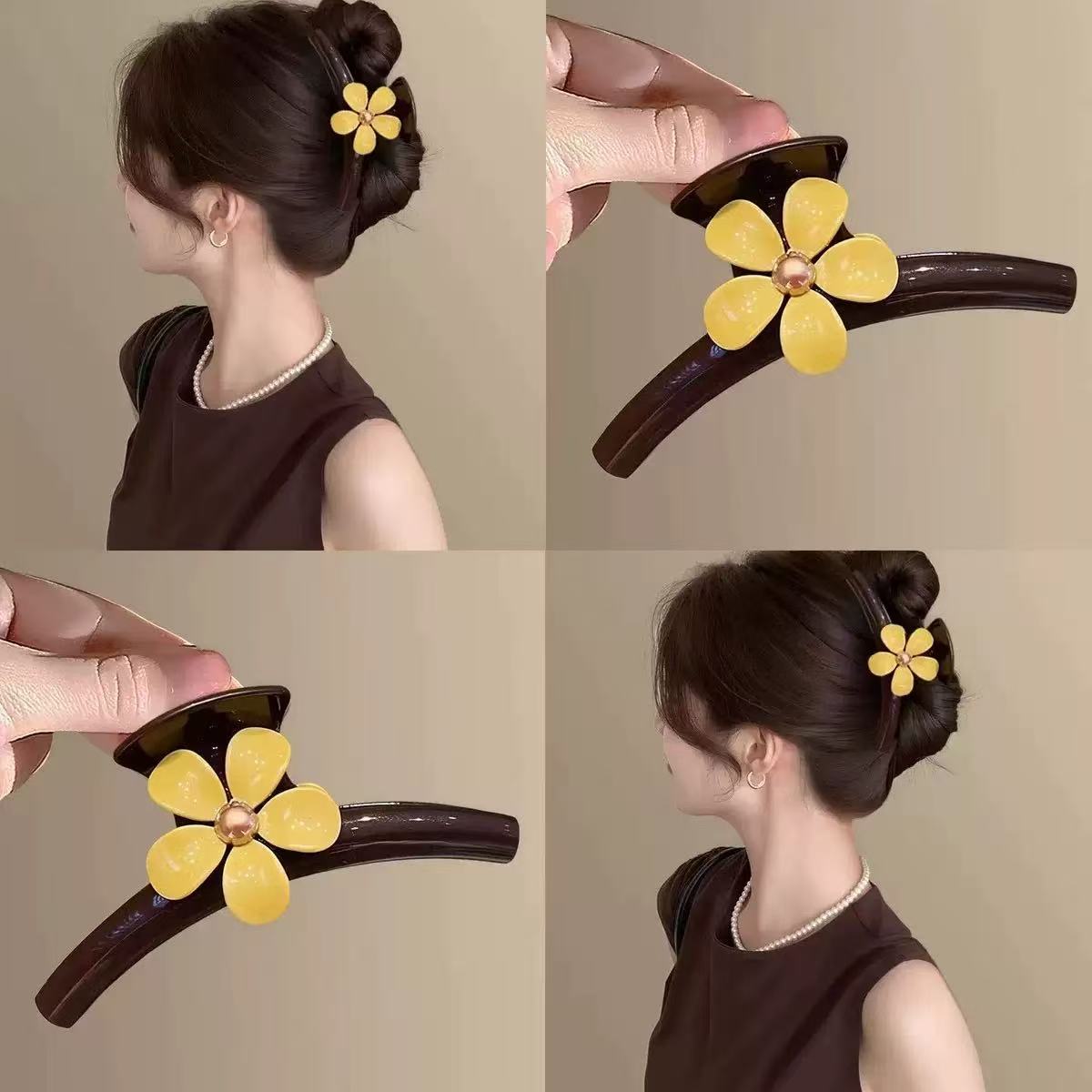 우아한 한국 패션 꽃 모양 헤어 클립, 빈티지 노란색  - Home Decor Yellow 리뷰 및 가격