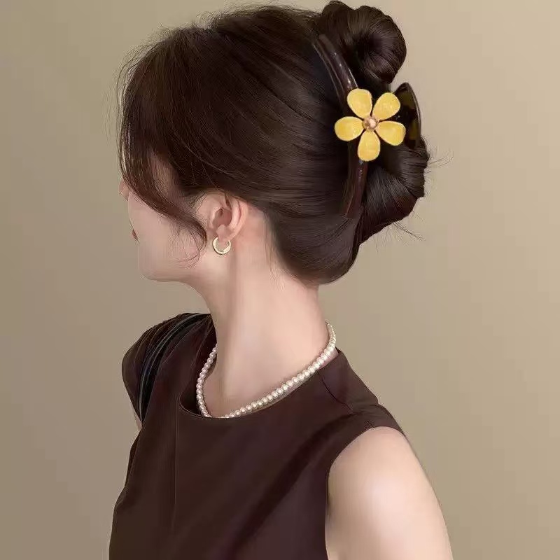 우아한 한국 패션 꽃 모양 헤어 클립, 빈티지 노란색  - Home Decor Yellow 리뷰 및 가격
