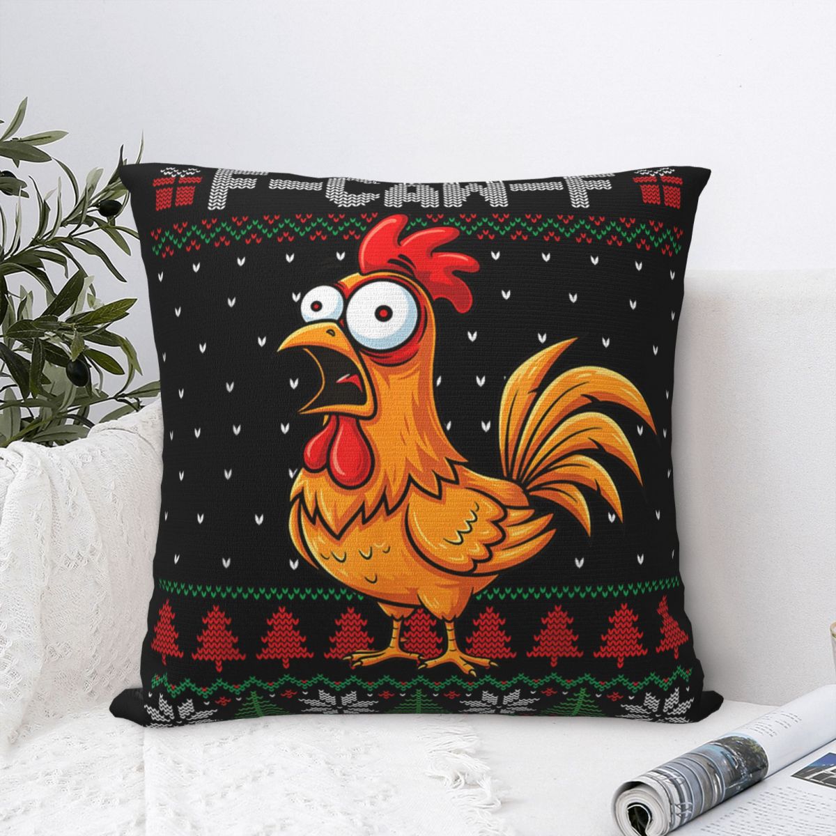 F-Caw-F 재미있는 닭 유머 인용구 크리스마스 베개 - Home Decor Quotes Ideas 리뷰 및 가격