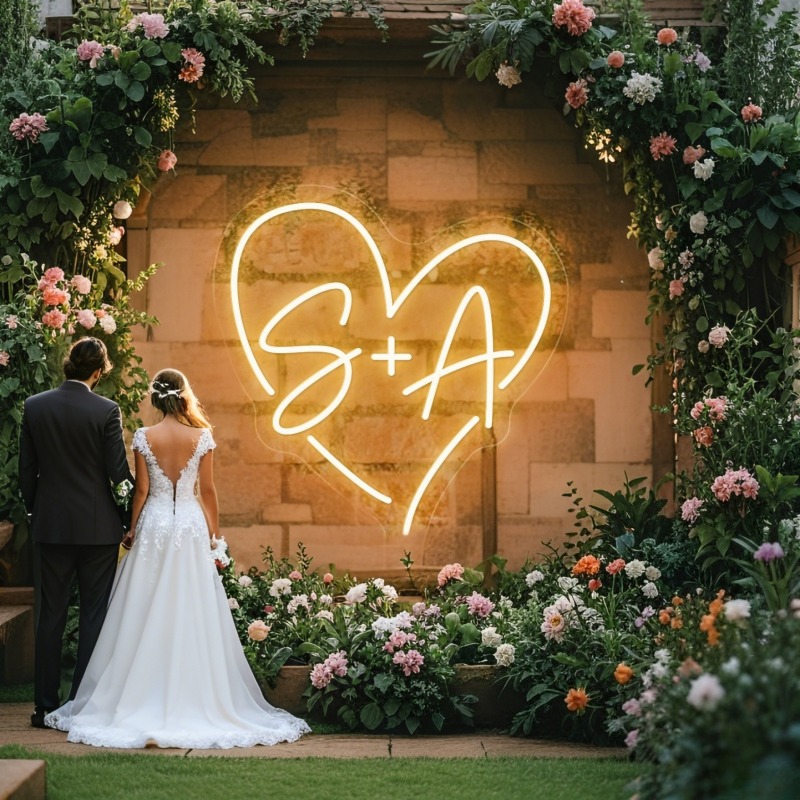 맞춤 이니셜 하트 LED 네온사인, 웨딩 파티 배경 홈 - Home Decor For Wedding 리뷰 및 가격