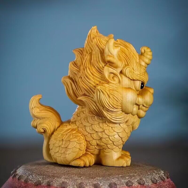 나무 - 길조 기린 작은 동상 단단한 나무 조각 중국의 - Home Decor On Sale 리뷰 및 가격