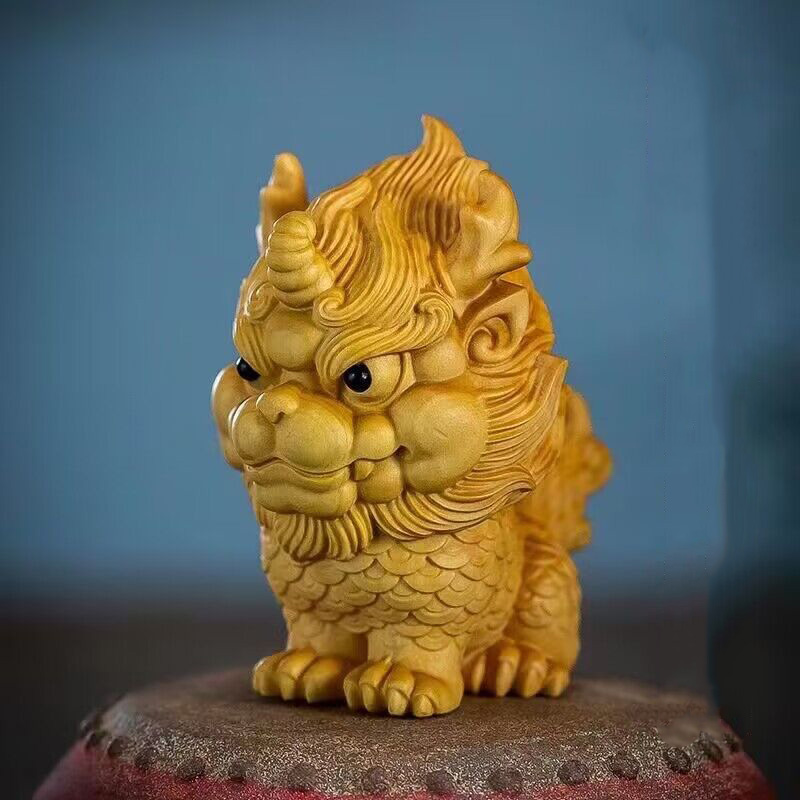 나무 - 길조 기린 작은 동상 단단한 나무 조각 중국의 - Home Decor On Sale 리뷰 및 가격
