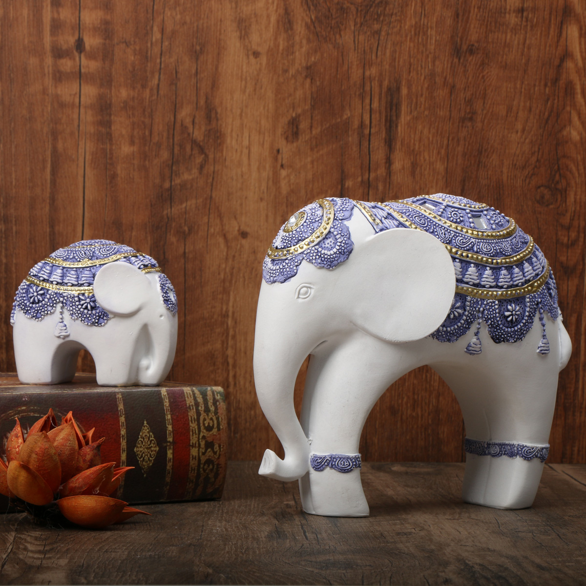 파란색과 흰색 트렁크업 코끼리 조각 - 번영과 행운을  - Home Decor On Sale 리뷰 및 가격