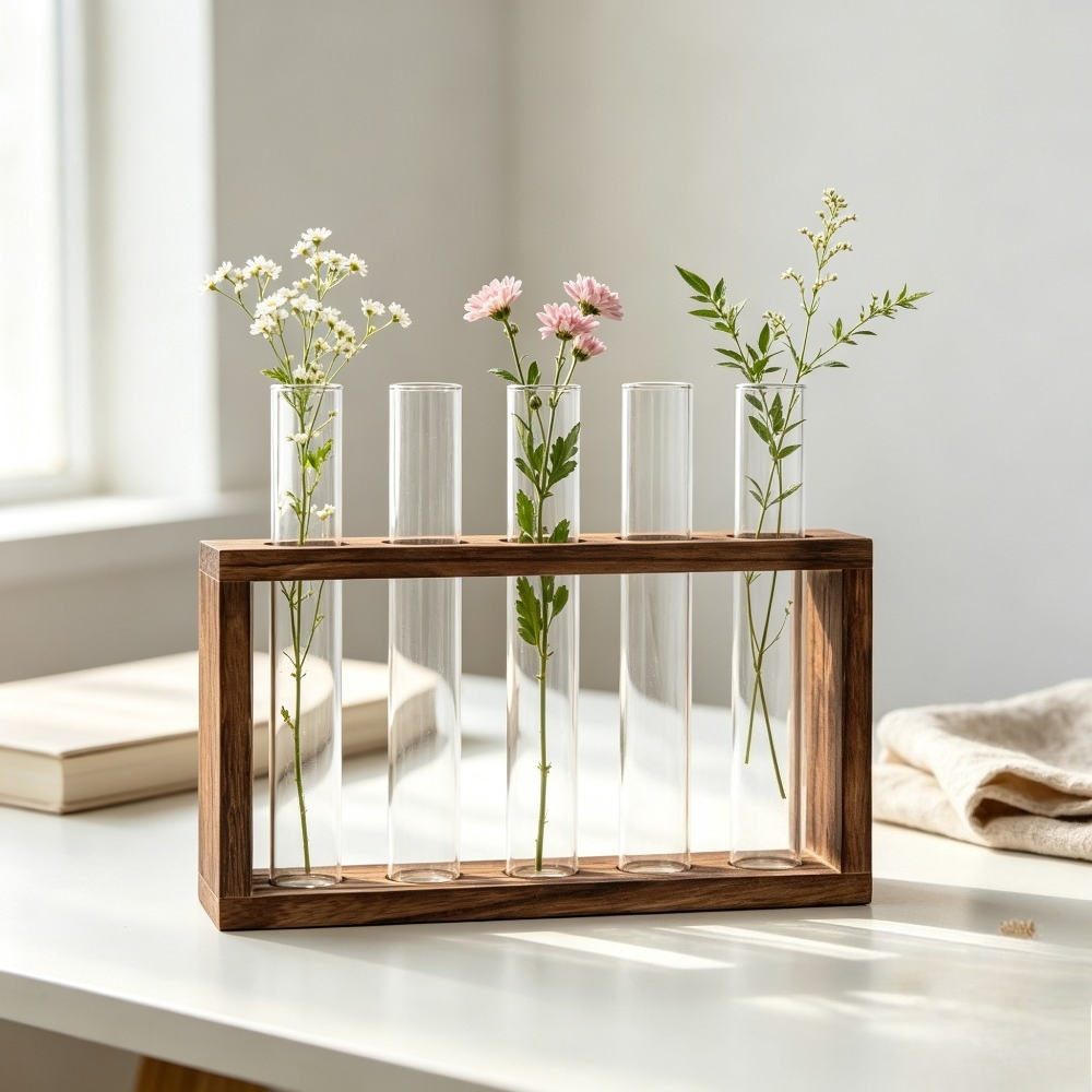 우드 스탠드 시험관 화병 투명 유리 수경 재배 식물 홀 - Home Decor Minimalist Style 리뷰 및 가격