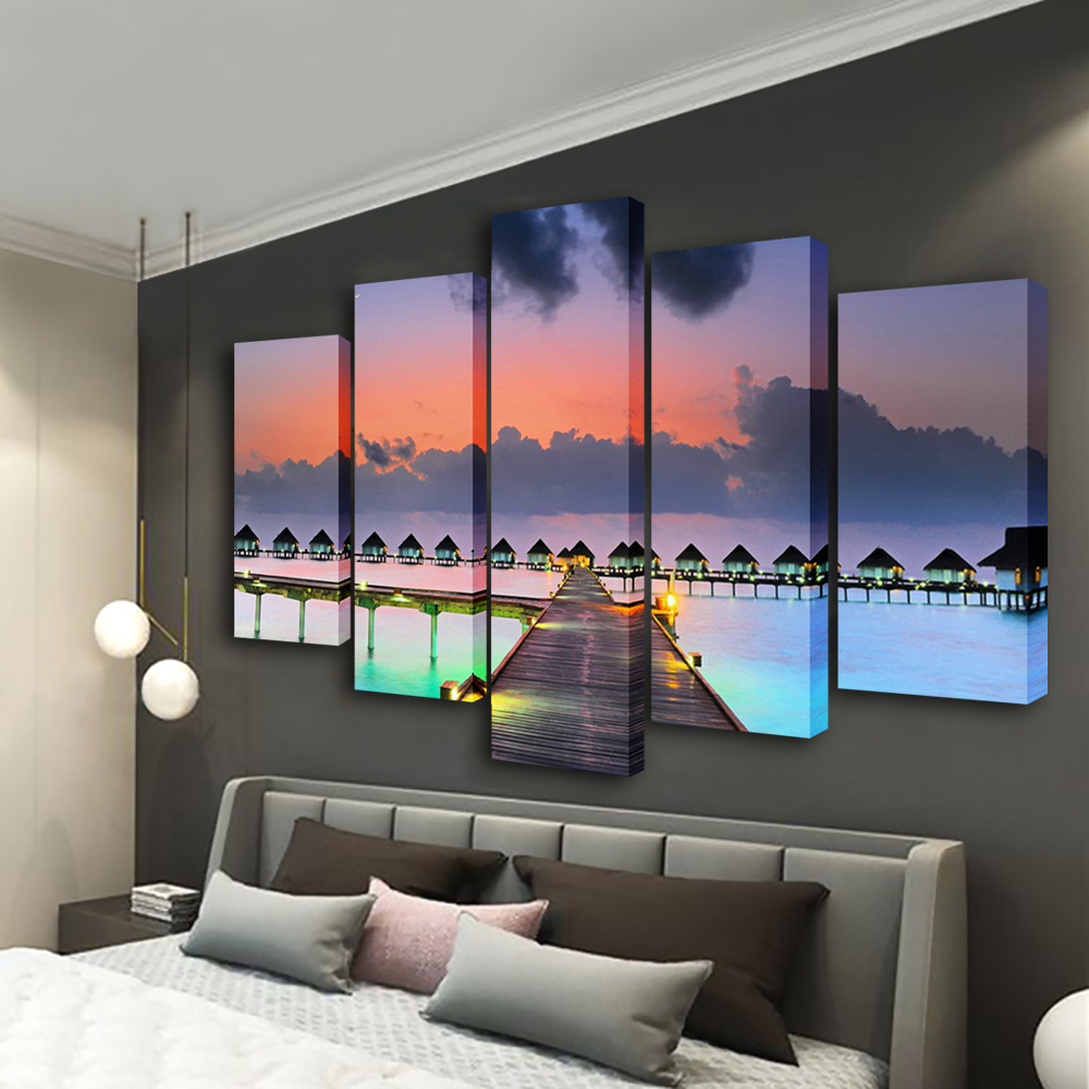 벽 예술 석양 그림 5패널 아트 프레임 캔버스 프린트  - Home Decor Wall Panels 리뷰 및 가격